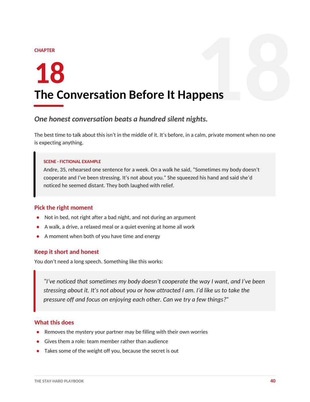 Actual guide page: The conversation before it happens